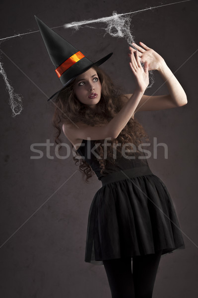 Bonitinho bruxa olhando assustado doce menina Foto stock © carlodapino