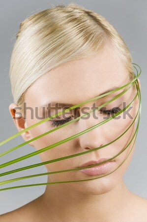 Ostrze trawy piękna shot blond dziewczyna Zdjęcia stock © carlodapino