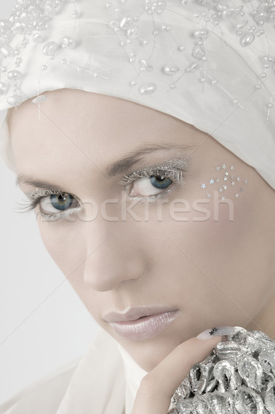 Weiß Frau Silber Wimpern Sterne Stock foto © carlodapino