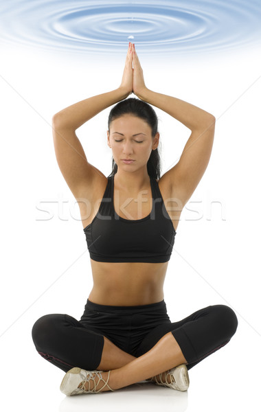 Stockfoto: Poseren · yoga · meisje · cute · brunette · geïsoleerd