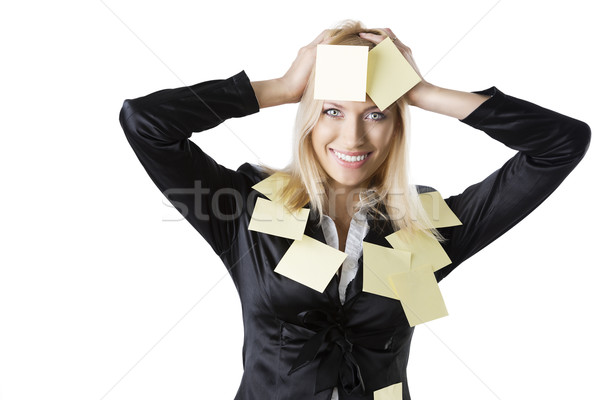 business blonde woman with both hands on the head Stock photo © carlodapino