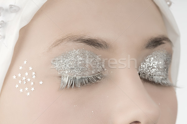 Silber Augen machen Wimpern Frau Stock foto © carlodapino