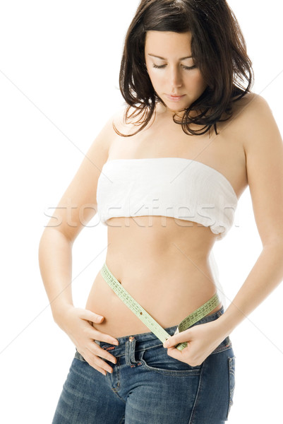 Mér aranyos fiatal nő test mérleg mérőszalag Stock fotó © carlodapino