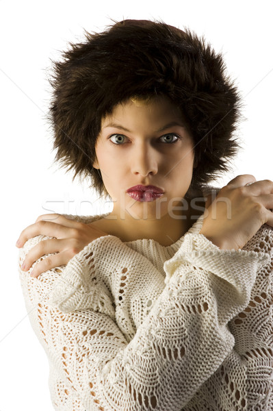 Tél nő szőr kalap portré fehér Stock fotó © carlodapino