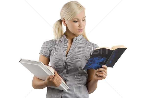 Czytania książki dość młodych blond student Zdjęcia stock © carlodapino