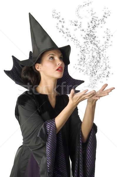 Varázsige csinos boszorkány fekete ruha kalap mágikus Stock fotó © carlodapino
