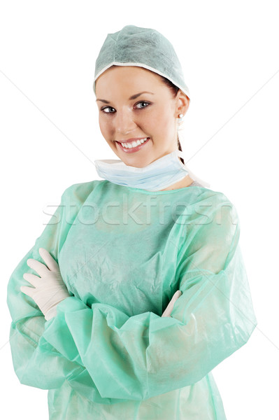Mosolyog nővér zöld operáció ruha fehér Stock fotó © carlodapino