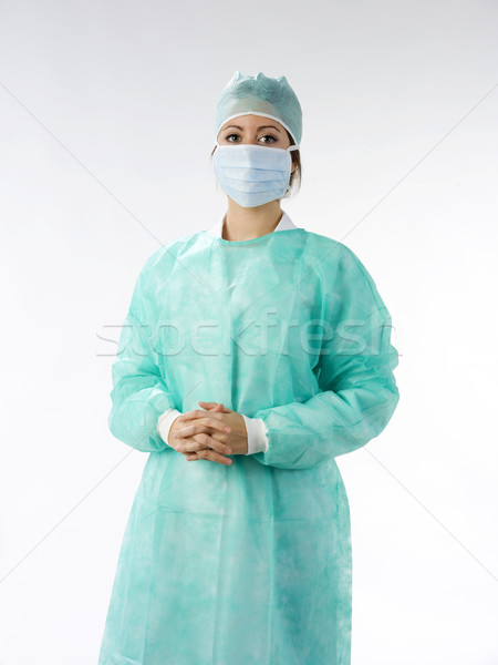Assistente cirurgia enfermeira verde operação vestir Foto stock © carlodapino