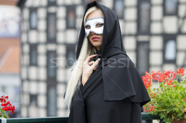 Sarışın maske dışında portre sevimli beyaz Stok fotoğraf © carlodapino