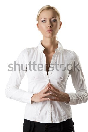 üzlet szőke nő koncentrált csinos üzletasszony fehér Stock fotó © carlodapino