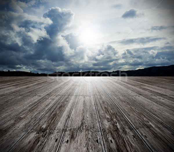 ストックフォト: フローリング · 古い木材 · 階 · 曇った · 空