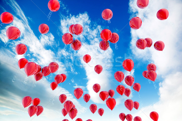 Stockfoto: Rood · ballonnen · hemel · blauwe · hemel · abstract