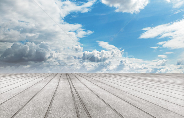 [[stock_photo]]: Plancher · de · bois · ciel · bleu · ciel · soleil · résumé · coucher · du · soleil