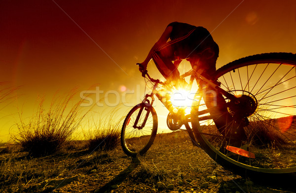 Esportes mountain bike sonhador pôr do sol saudável homem Foto stock © carloscastilla