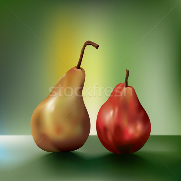 Stock photo: Dramatic oil painting-like two juicy pears sitting side by side. The pear on the left looks like it'
