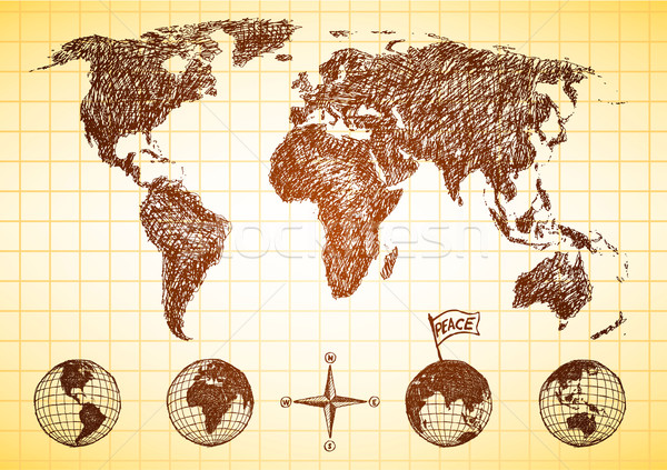 Stok fotoğraf: Karalama · stil · dünya · haritası · dünya · pusula