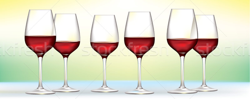 Foto stock: Seis · vector · vino · tinto · gafas · suave · verde