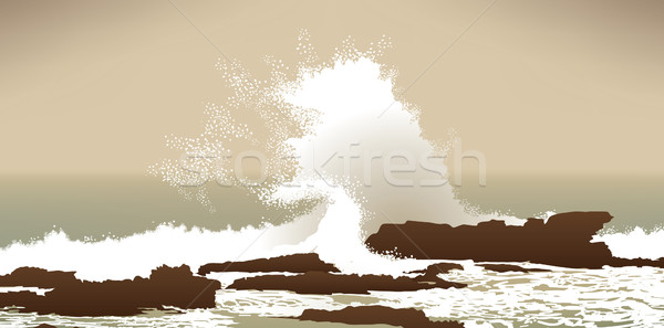 Stock photo: large Pacific Ocean wave crashing into rocks