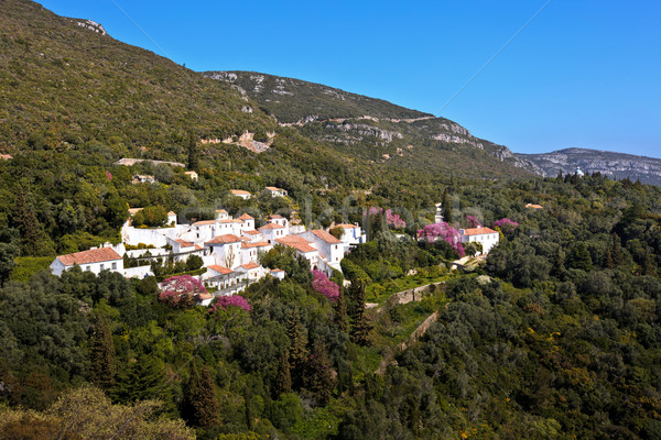 Foto stock: Parque · penhasco · primavera · montanha · azul · vermelho