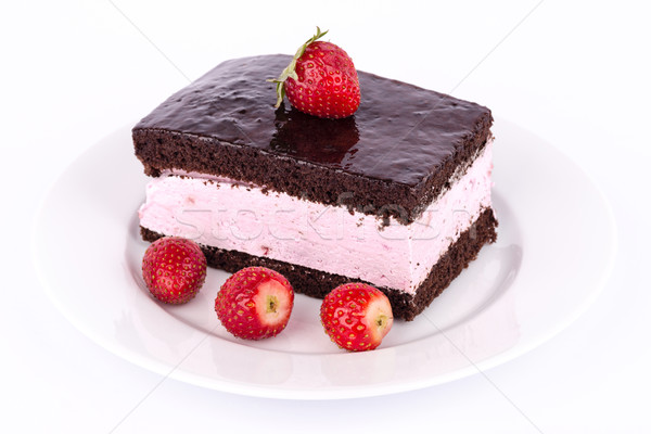 Torta fresas chocolate pastel de chocolate placa frutas Foto stock © Carpeira10