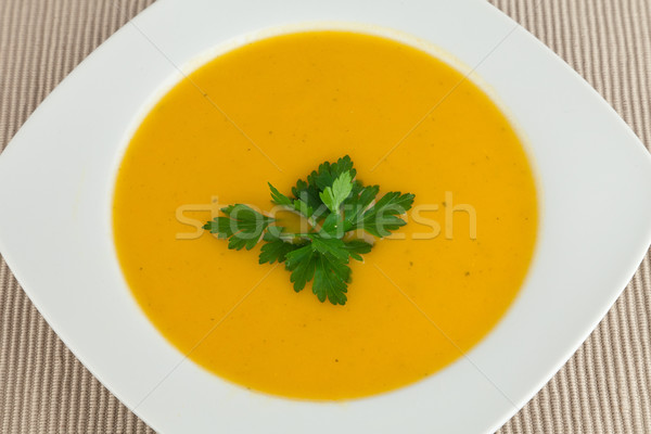 Zanahoria sopa plato adornar perejil comer Foto stock © Carpeira10