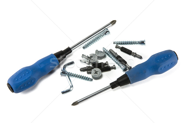 fittings for furniture, screwdrivers, screws and mounts, isolated on white Stock photo © Catuncia