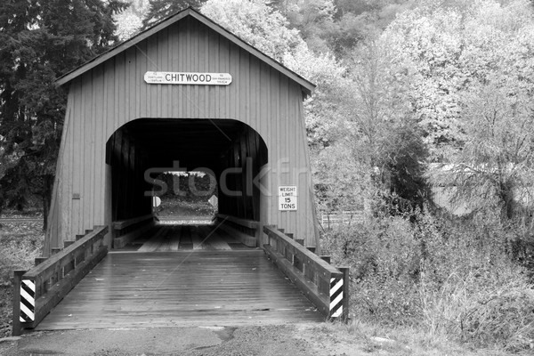 Black and White Chitwood Covered Bridge Lincoln County Oregon US Stock photo © cboswell