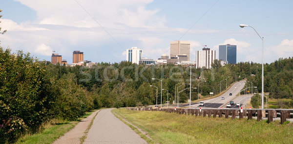 Anchorage Alaska Daytime Downtown City Skyline Bike Path Highway Stock photo © cboswell