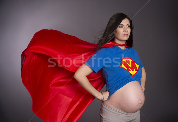 Pregnant Woman Mother Character Super Hero Red Cape Chest Crest Stock photo © cboswell