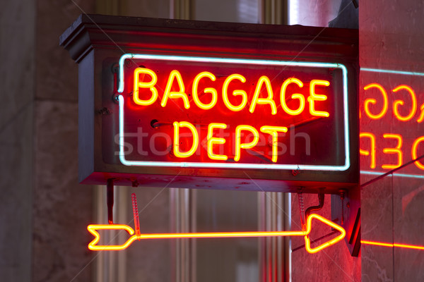 Red Neon Sign Indoor Depot Signage Arrow Points Baggage Dept Stock photo © cboswell