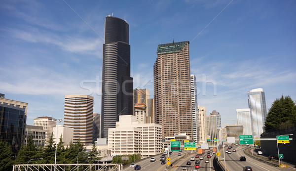 Downtown Seattle City Skyline Interstate 5 Cars Divided Highway Stock photo © cboswell