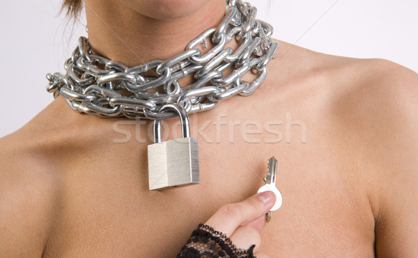 Lánc nő kulcs nők fém szépség Stock fotó © cboswell