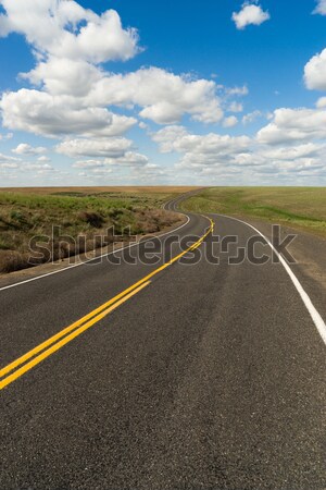 Paved Two Lane Road Highway Transportation White Clouds Blue Skk Stock photo © cboswell