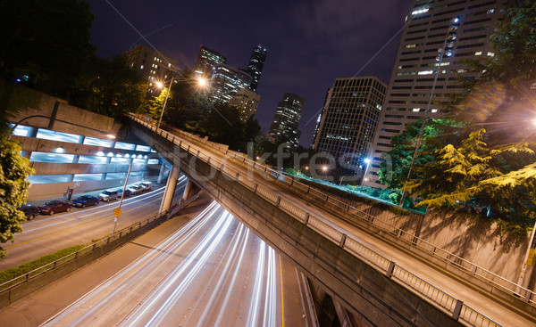Eyaletler arası yollar binalar Seattle uzun pozlama gece Stok fotoğraf © cboswell