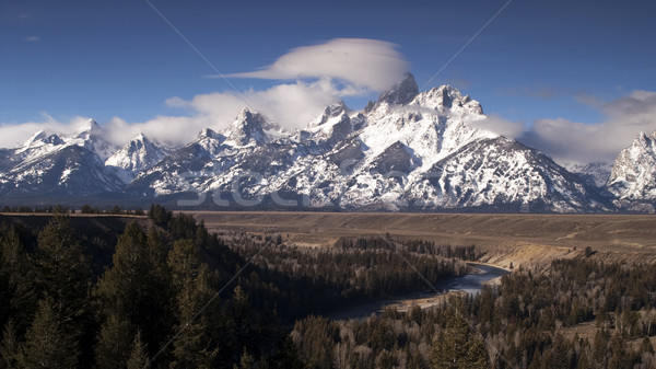 Cloudy Day Snake River Jagged Peaks Grand Teton Wyoming Stock photo © cboswell