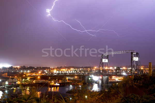 Electrical Storm Lightning Strikes Bolts Murray Morgan Bridge Wa Stock photo © cboswell