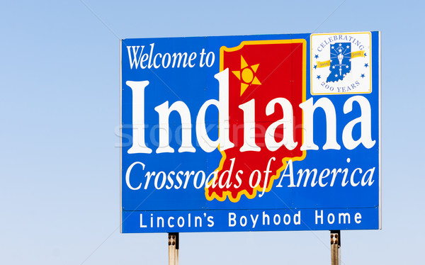 üdvözlet Indiana felirat útkereszteződés Amerika kék Stock fotó © cboswell
