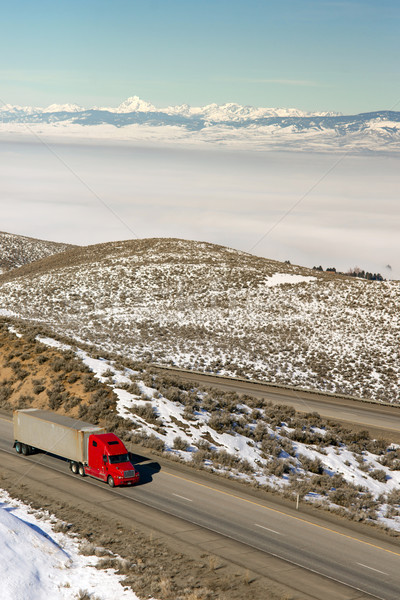 Big Rig Truckers Semi Truck Travels Interstate Cascade Range Bac Stock photo © cboswell