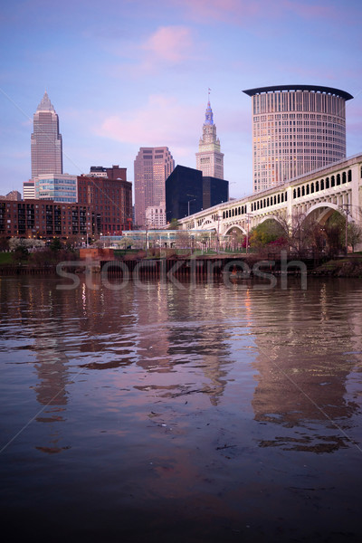 Cleveland Ohio Downtown City Skyline Cuyahoga River Stock photo © cboswell