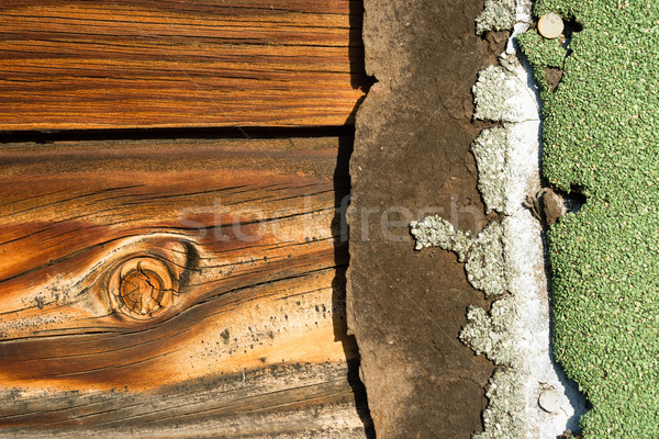 Knotty Pine Board Weathered Wood Asphalt Shingle Roofing Siding  Stock photo © cboswell