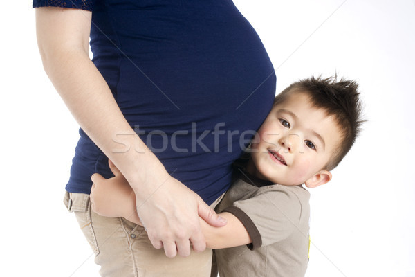 Kind Junge Mütter Bauch bereit Schwester Stock foto © cboswell