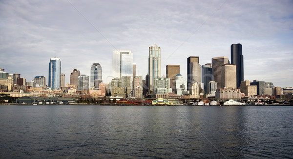 Stock foto: Seattle · Innenstadt · Dock · Wasser · Fähre · Ansicht