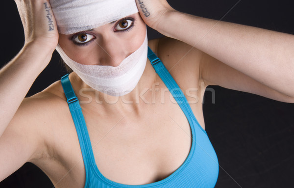 Sérülés nő kezek portré fej fájdalom Stock fotó © cboswell