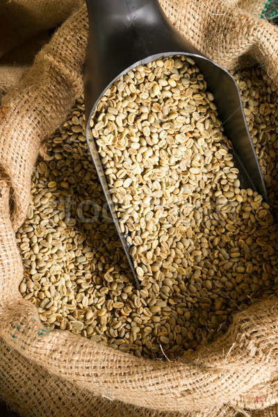 Raw Coffee Beans Seeds in Bulk Burlap Sack Production Warehouse Stock photo © cboswell