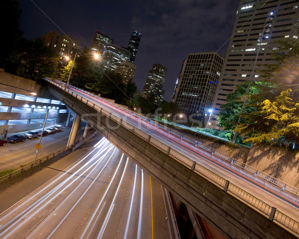 Eyaletler arası yollar binalar Seattle uzun pozlama gece Stok fotoğraf © cboswell