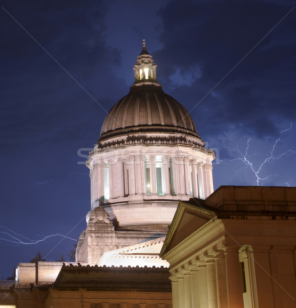 Thunderstorm Produces Rain Thuder Lightning Strikes Capital Dome Stock photo © cboswell