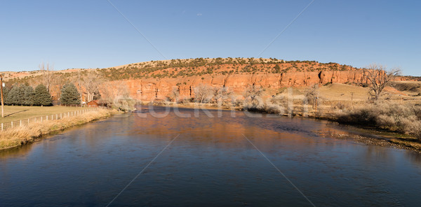 Stockfoto: Rivier · landelijk · land · Wyoming · hoog · weg