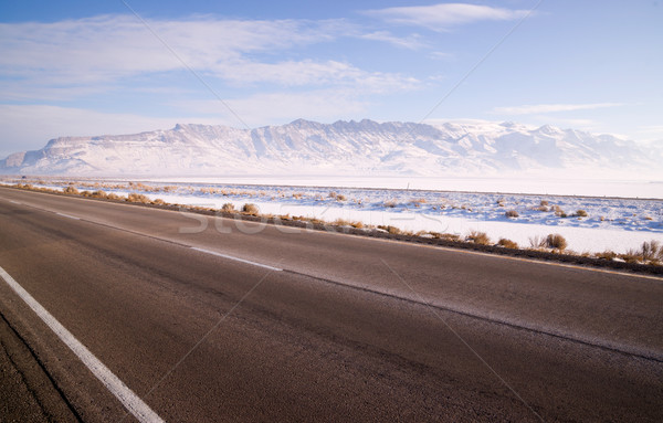 Lonesome Road Winter Freeze Utah Mountain Highway Salt Flats Stock photo © cboswell