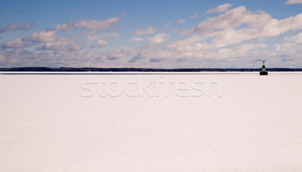 Frozen Lake Michigan Solid Ice Blue Sky Nautical Beacon Stock photo © cboswell