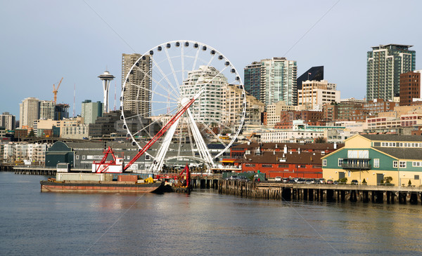 Waterfront Piers Dock Buildings Needle Ferris Wheel Seattle Elli Stock photo © cboswell